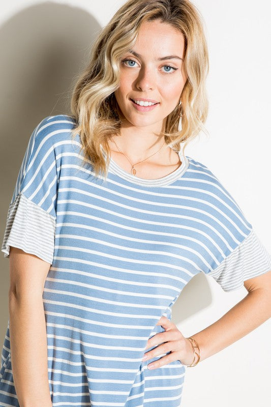 STRIPE SOLID MIXED BOXY TOP