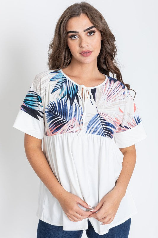 Tropical Keyhole Tie Front Tunic