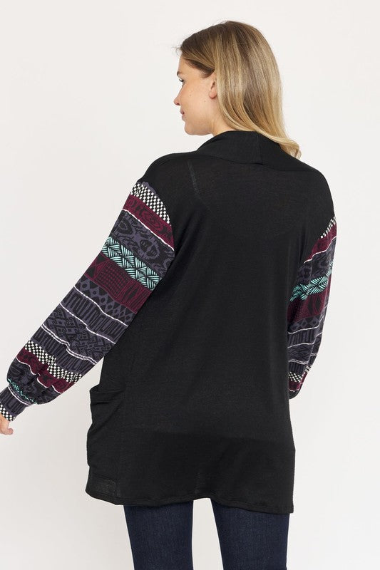 Bishop Sleeve Open Cardigan With Pockets