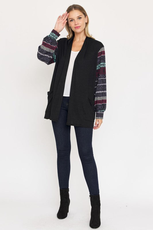 Bishop Sleeve Open Cardigan With Pockets