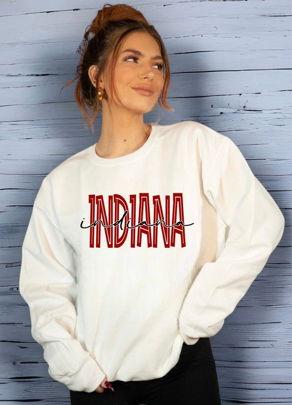 Plus Size 2 Color Cursive Indiana Premium Crew Sweatshirt