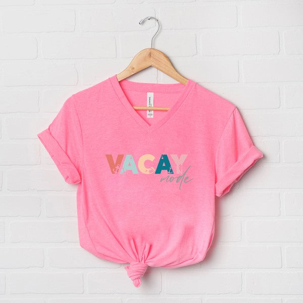 Vacay Mode Colorful Graphic V-Neck Tee