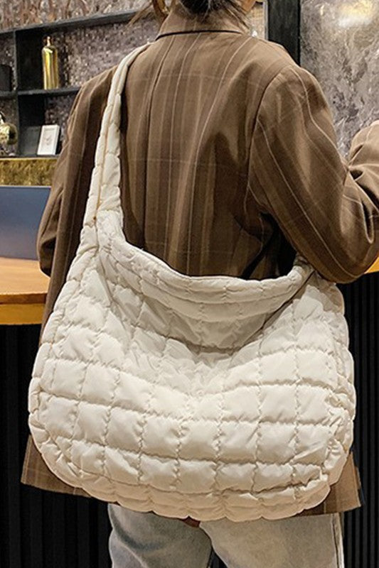 Beige Quilted Zipper Large Jennie  Shoulder Bag