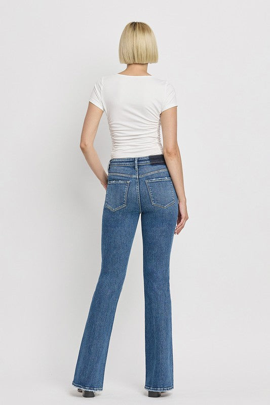 High Rise Slant Hem Flare Jeans