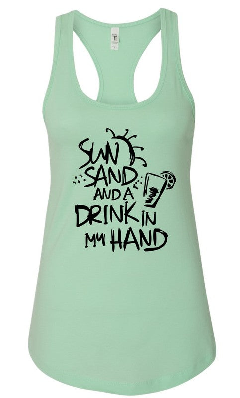 Sun Sand and a Drink in Hand Summer Graphic Tank