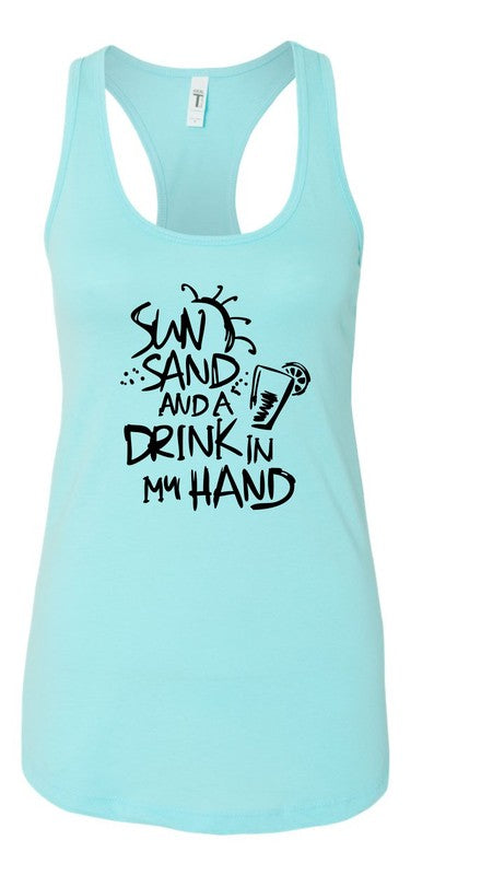 Sun Sand and a Drink in Hand Summer Graphic Tank