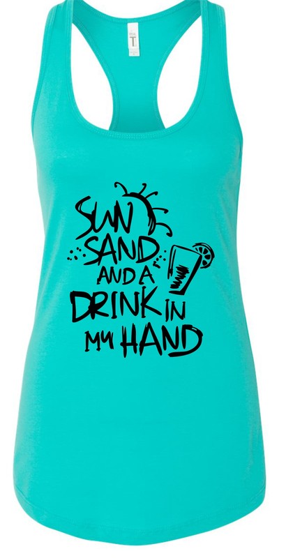 Sun Sand and a Drink in Hand Summer Graphic Tank