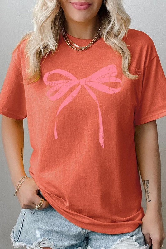 Pink Valentine Bow Graphic Heavy Cotton Tee