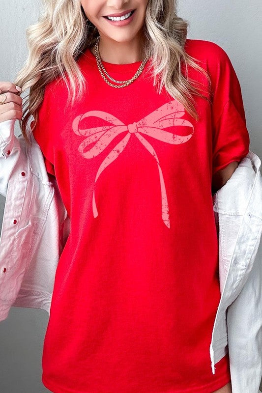 Pink Valentine Bow Graphic Heavy Cotton Tee