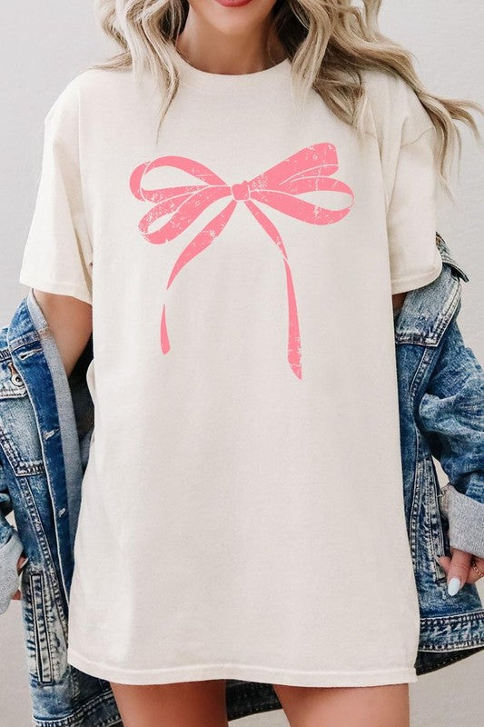 Pink Valentine Bow Graphic Heavy Cotton Tee