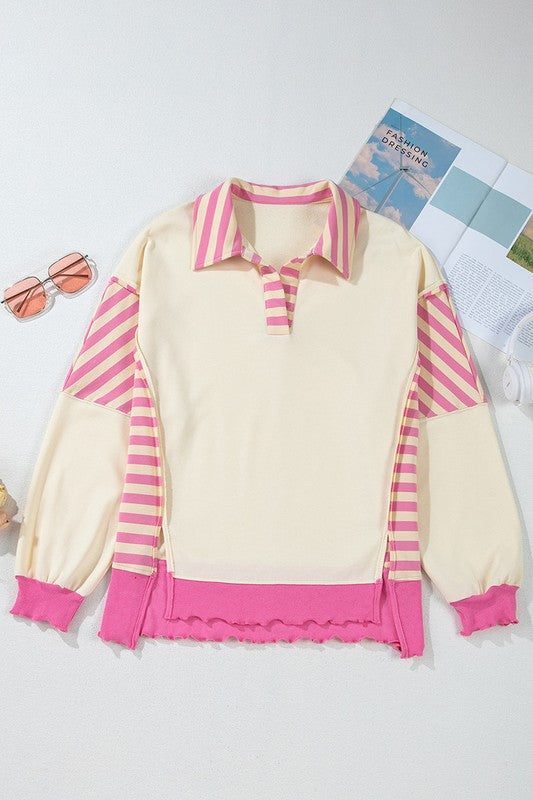 Women Colorblock Patchwork Collared Sweatshirts