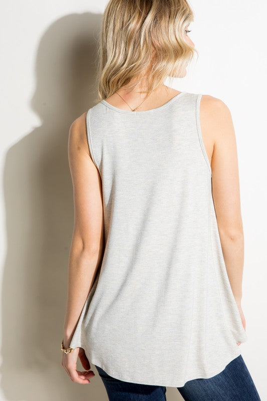 STRIPE SOLID MIXED POCKET TANK TOP