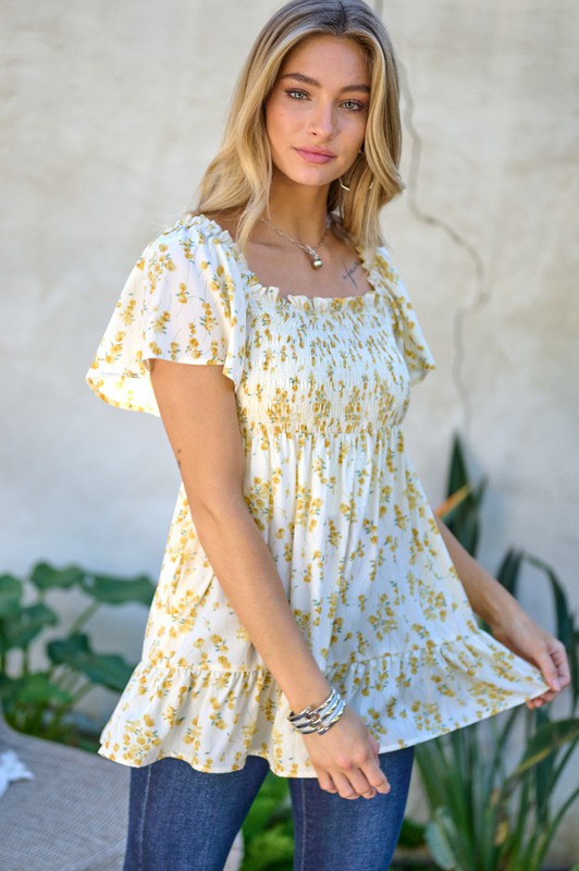 Floral Printed V-Neck Ruffle Top
